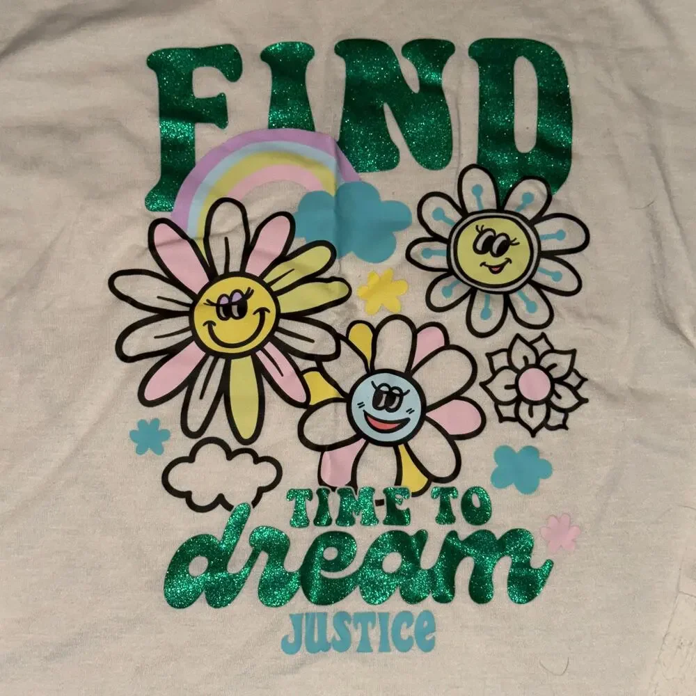 Justice Sleep Long Sleeve Shirt Girl's Size 12 Cream Find Time To Dream Flowers